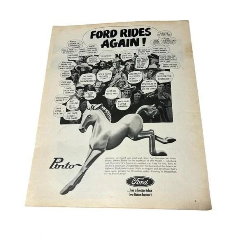 1970 Ford Rides Again Pinto Original Vintage Print Ad
